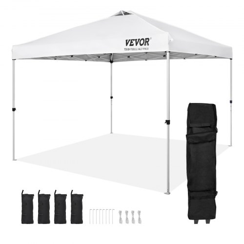 VEVOR Pop Up Canopy Party Tent 10 x 10 ft with Portable Bag for Camping White