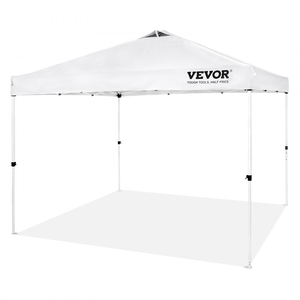 white VEVOR pop up canopy tent with a sturdy frame and peak roof structure.