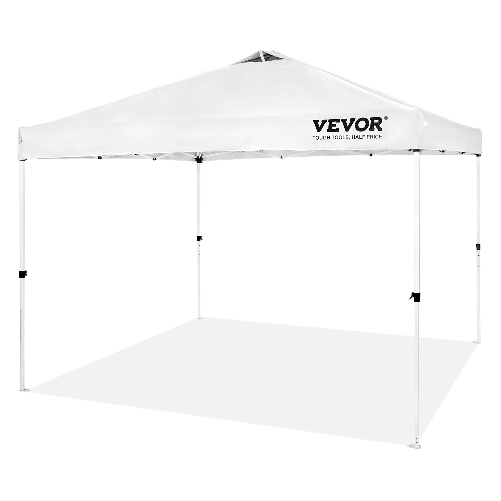 white VEVOR pop up canopy tent with a sturdy frame and peak roof structure.