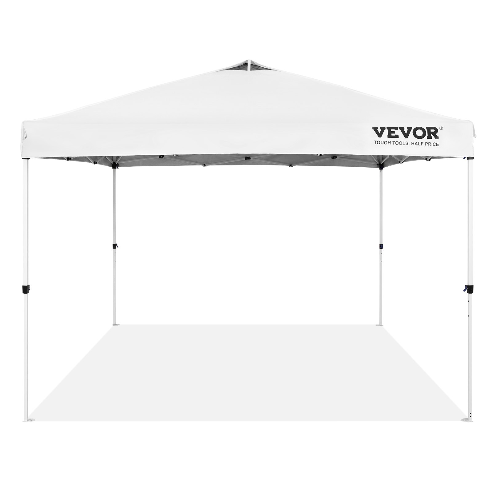 white VEVOR pop up canopy tent with high roof and sturdy legs.