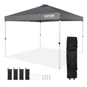 VEVOR Pop Up Canopy Tent, 10 x 10 ft, 250 D PU Silver Coated Tarp - Dark Gray