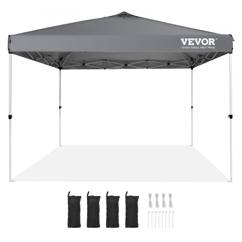 VEVOR Pop Up Canopy Tent, 10 x 10 ft, 250 D PU Silver Coated Tarp, with Portable Roller Bag and 4 Sandbags, Waterproof and Sun Shelter Gazebo for Outdoor Party, Camping, Commercial Events, Dark Gray
