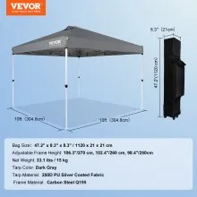 VEVOR Pop Up Canopy Party Tent 10x10 ft with Portable Bag for Camping Dark Gray