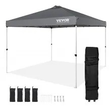 VEVOR Pop Up Canopy Party Tent 10x10 ft with Portable Bag for Camping Dark Gray
