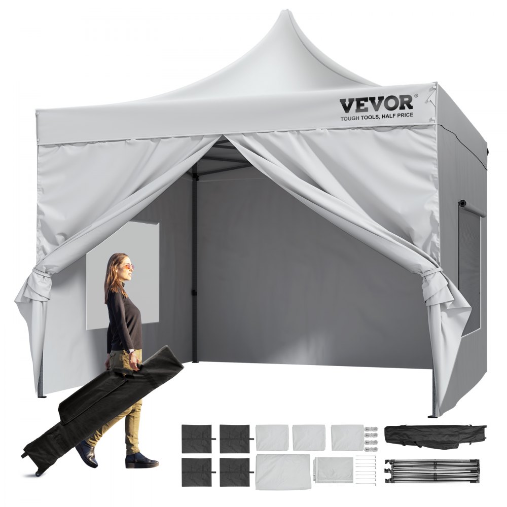 Tenda pop-up VEVOR Tenda Gazebo ao ar livre 10x10FT com paredes laterais e bolsa branca