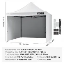 VEVOR Pop Up Canopy Tent Outdoor Gazebo Tent 10x10FT with Sidewalls & Bag White