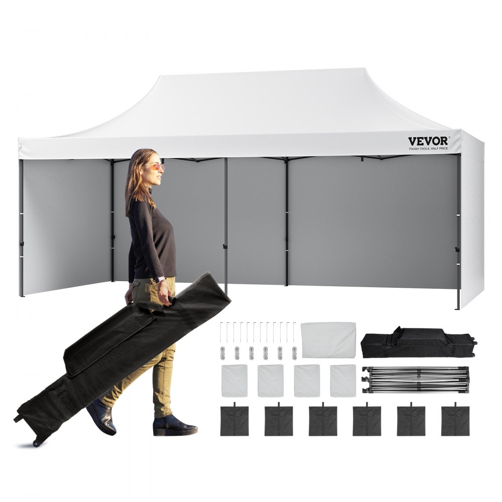 VEVOR 10x20FT Pop up Canopy with Removable Sidewalls, Instant Canopies Portable Gazebo & Wheeled Bag, UV Resistant Waterproof, Enclosed Canopy Tent for Outdoor Events, Patio, Backyard, Party, Parking