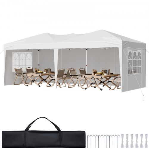VEVOR Pop Up Canopy, 10 x 20 FT Instant Canopy Portable Gazebo with 3 Sidewalls & 2 Ventilated Windows, Height Adjustable Pop-Up Outdoor Shelter Tent for Events, Patio, Backyard, Party, Parking