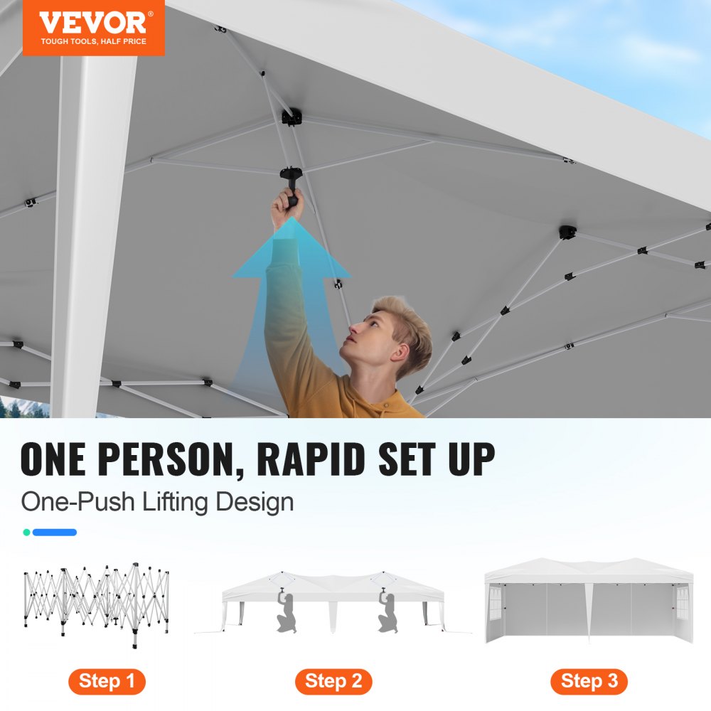 VEVOR Pop-up-telt, 5,9 x 2,96 m bærbar paviljong med instant-tak, 3 sidevegger og 2 ventilerte vinduer, høydejusterbart pop-up-telt for utendørs ly for arrangementer, terrasse, bakgård, fest, parkering