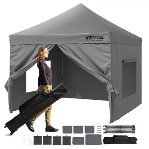 VEVOR 304.8 x 304.8 cm Pop up Canopy with Removable Sidewalls, Instant Canopies Portable Gazebo & Wheeled Bag, UV Resistant Waterproof, Enclosed...