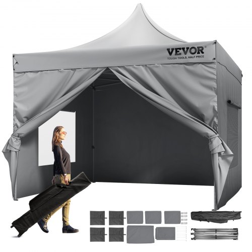 VEVOR 10x10FT Pop up Canopy with Removable Sidewalls, Instant Canopies Portable Gazebo & Wheeled Bag, UV Resistant Waterproof, Enclosed Canopy Tent for Outdoor Events, Patio, Backyard, Party, Camping