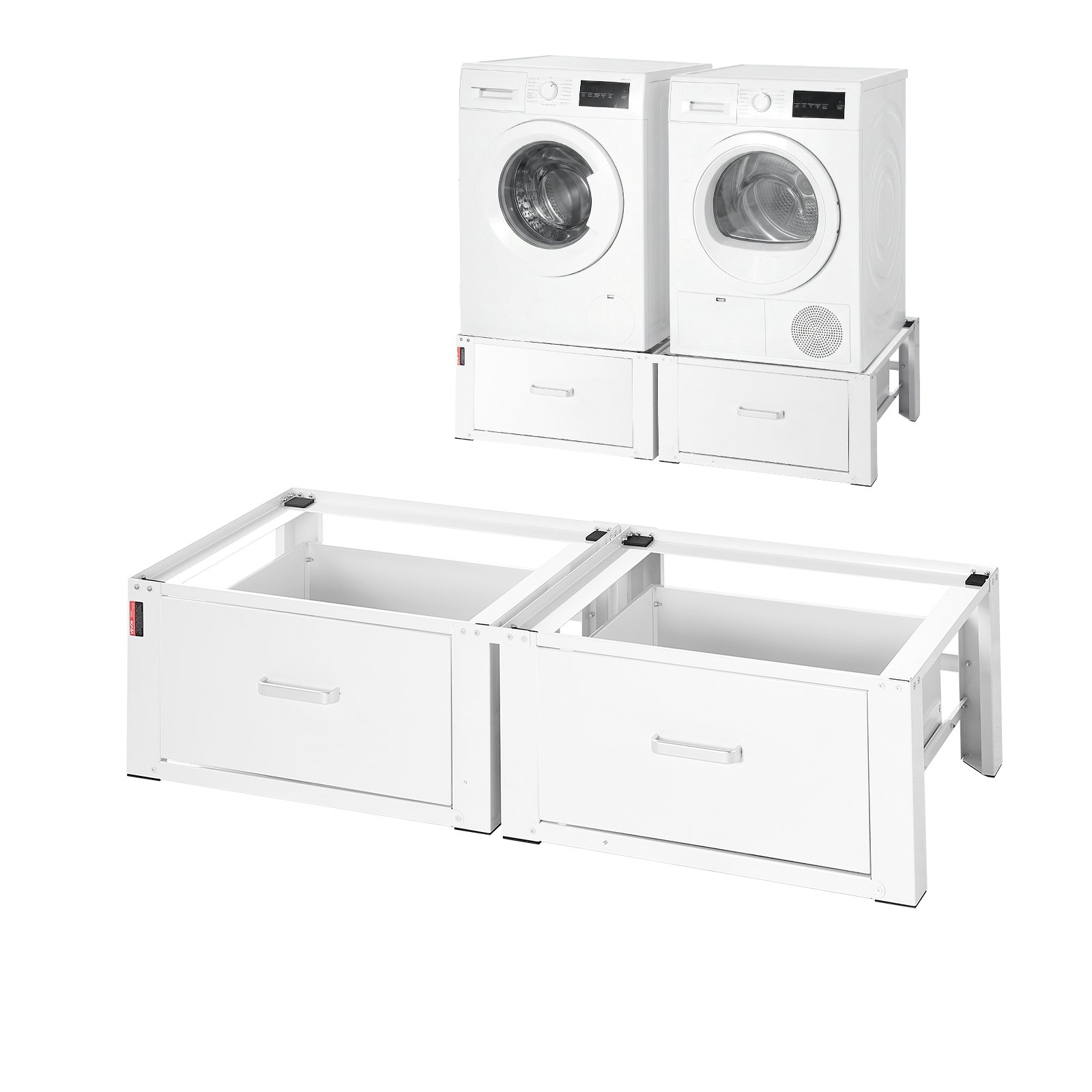 VEVOR Laundry Pedestal, 290 mm Height, Washer and Dryer Pedestals with Drawer, 150 kg Weight Load Capacity, Non-Slip Feet, Heavy-duty Steel Washing Machine Stand Universal Fit, White, 2 Pack