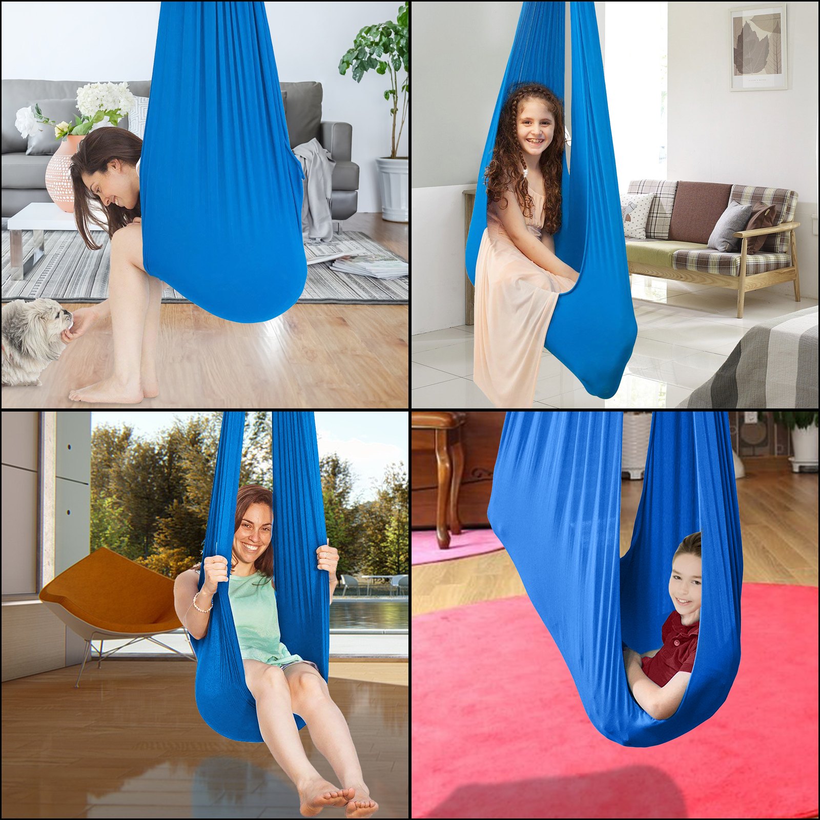 Blue Sensory Swing Chair Hanging Seat For Kids or Adults Indoor Autism Therapy