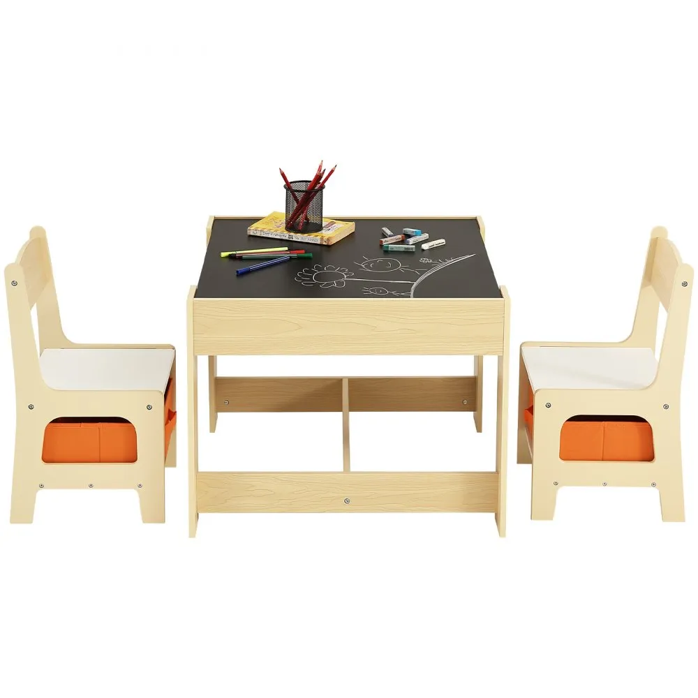 VEVOR Kids Table and Chair Set, Wooden Activity Table with Storage Space and Boxes, Kids Play Table for Toddlers Art, Craft, Reading, Learning