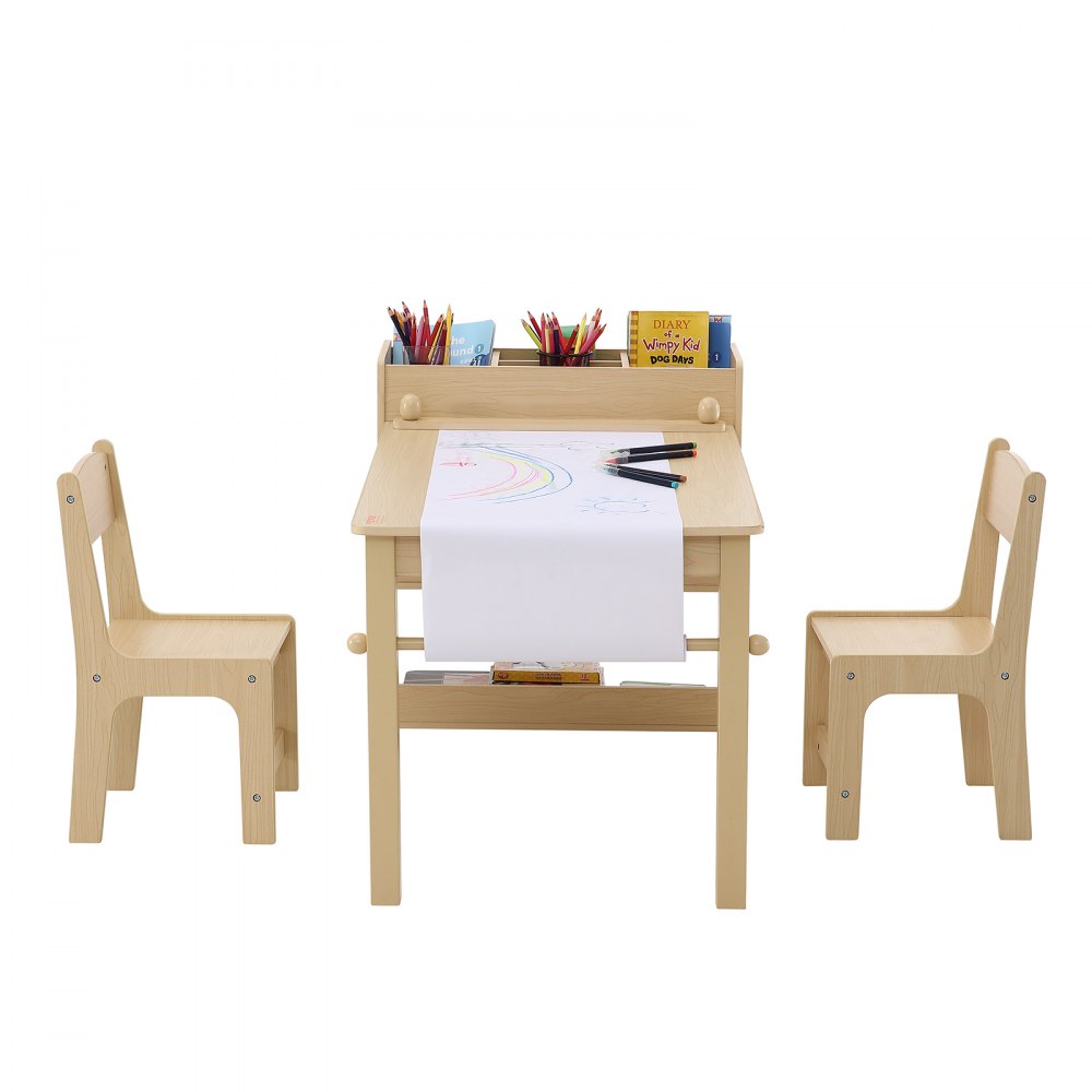 VEVOR Kids Art Table and 2 Chairs Toddler Craft and Play Table with A Cabinet