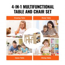 VEVOR Kids Art asztal és 2 szék kisgyermek kézműves és játszóasztal szekrénnyel