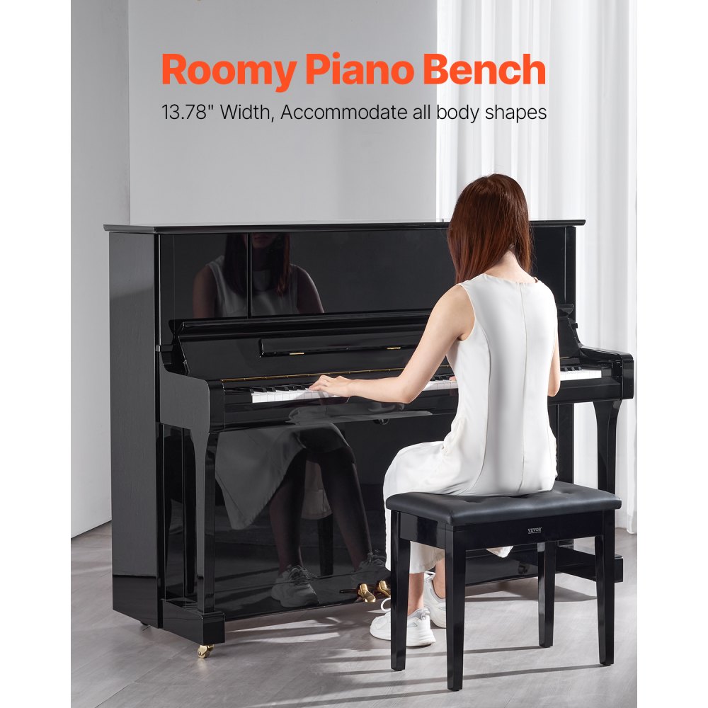 VEVOR Piano Bench, 22" x 13.78" x 19", Keyboard Piano Chair with High-Density Padded Cushion, Storage Compartment for Music Books, Wooden Piano Bookcase Stool Seat, for Vanity, Living Room, Bedroom