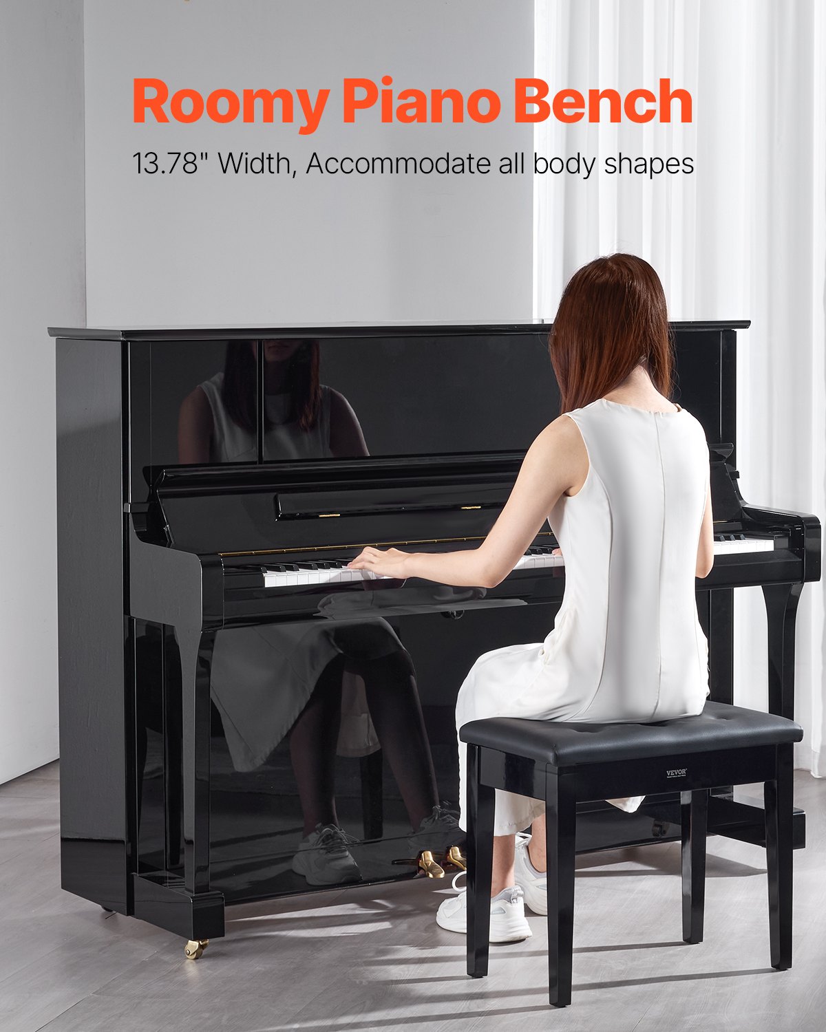 VEVOR Piano Bench, 22" x 13.78" x 19", Keyboard Piano Chair with High-Density Padded Cushion, Storage Compartment for Music Books, Wooden Piano Bookcase Stool Seat, for Vanity, Living Room, Bedroom