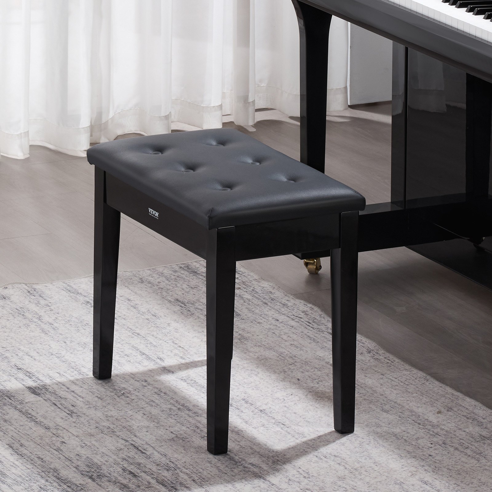 VEVOR Piano Bench, 22" x 13.78" x 19", Keyboard Piano Chair with High-Density Padded Cushion, Storage Compartment for Music Books, Wooden Piano Bookcase Stool Seat, for Vanity, Living Room, Bedroom