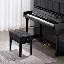 Adjustable Piano Keyboard Bench Storage Padded Seat Wooden Vanity Bookcase Stool