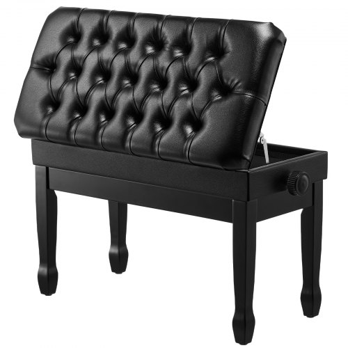 Banc De Piano Bois Massif Noir - Tabouret Avec Coussin Confortable Design Minimaliste