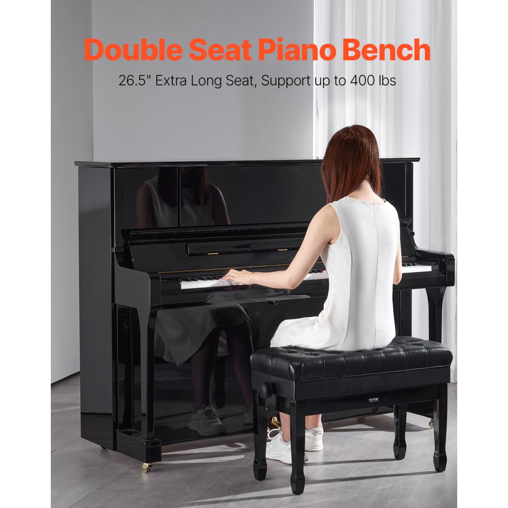 VEVOR Piano Bench, Duet Keyboard Piano Chair with 20.3"-23.4” Adjustable Height, High-Density Padded Cushion, Storage Compartment for Music Books, Wooden Piano Stool Seat, for Vanity, Living Room