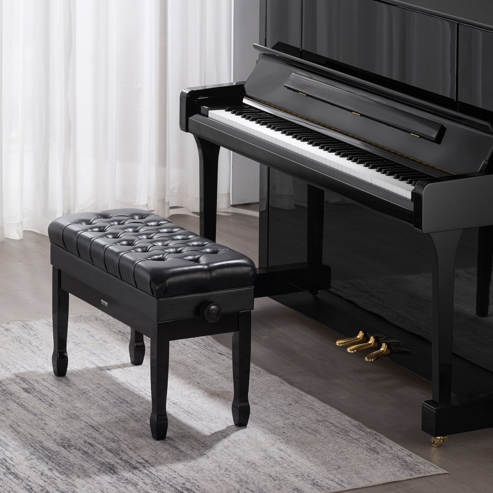 VEVOR Piano Bench, Duet Keyboard Piano Chair with 20.3"-23.4” Adjustable Height, High-Density Padded Cushion, Storage Compartment for Music Books, Wooden Piano Stool Seat, for Vanity, Living Room