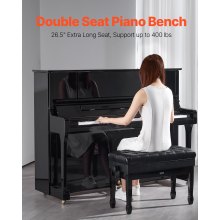 Adjustable Duet Piano Keyboard Bench Storage Padded Seat Wooden Bookcase Stool