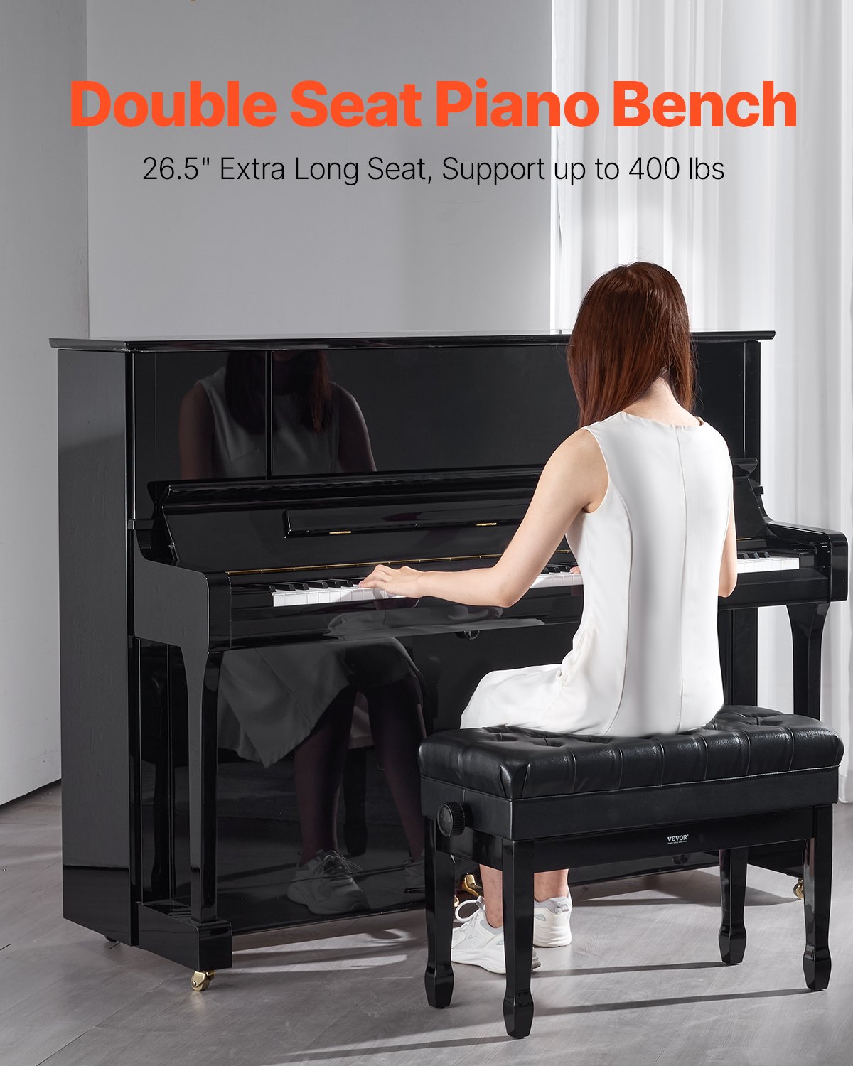 VEVOR Piano Bench, Duet Keyboard Piano Chair with 20.3"-23.4” Adjustable Height, High-Density Padded Cushion, Storage Compartment for Music Books, Wooden Piano Stool Seat, for Vanity, Living Room