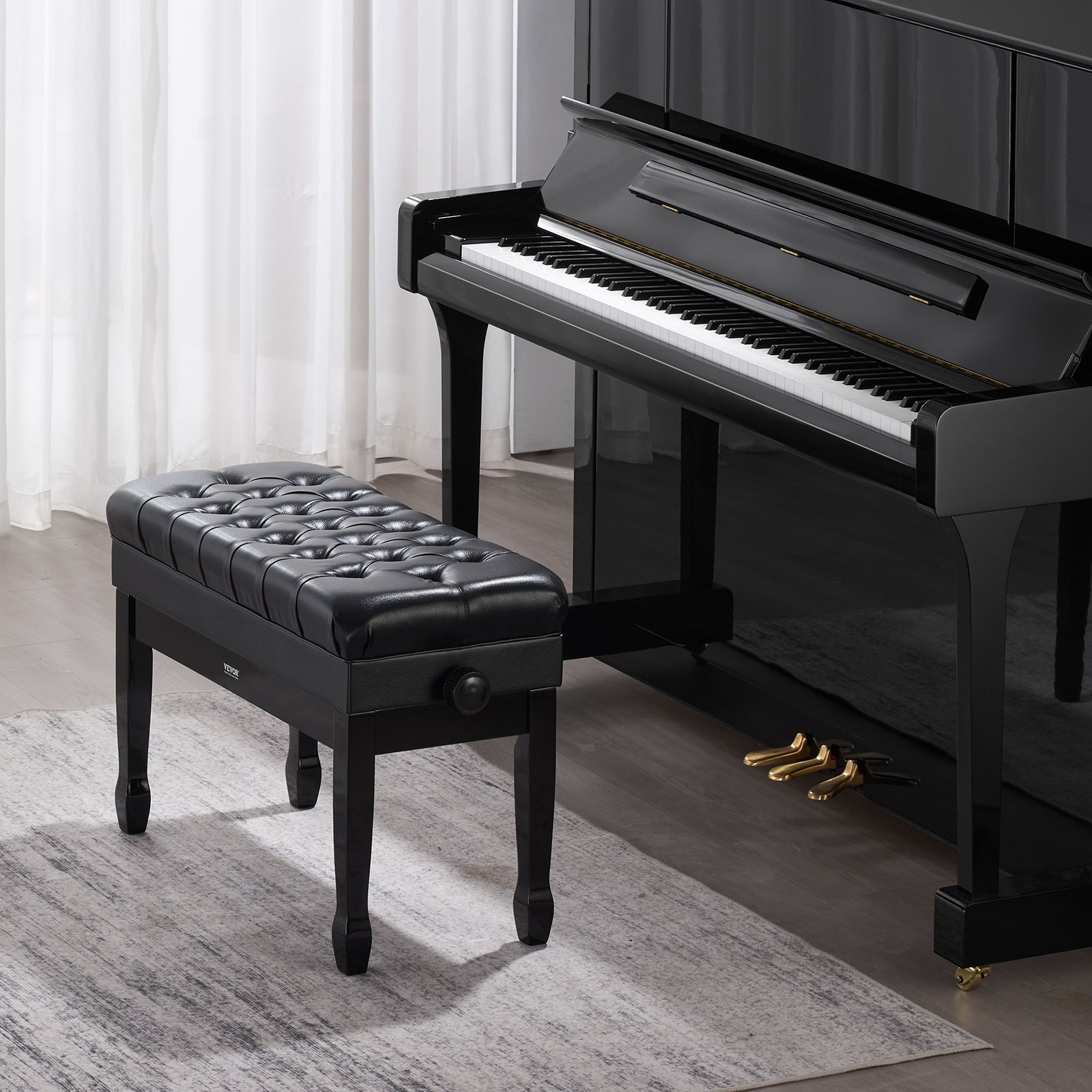 VEVOR Piano Bench, Duet Keyboard Piano Chair with 20.3"-23.4” Adjustable Height, High-Density Padded Cushion, Storage Compartment for Music Books, Wooden Piano Stool Seat, for Vanity, Living Room