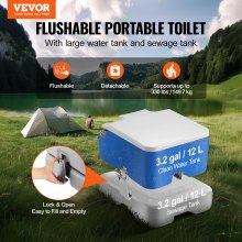 VEVOR Portable Toilet for Camping, Porta Potty with 3.2 Gal Waste Tank & 3.2 Gal Flush Tank, Push-Button Pressurized Flush Commode, Leak-proof and Odourless Travel Toilet for Adults Kids Camping Car