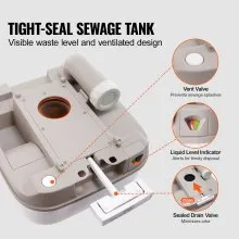 VEVOR Portable Toilet for Camping, Porta Potty with 3.2 Gal Waste Tank & 2.6Gal Flush Tank, Push-Button Pressurized Flush Commode with Level Indicator, Travel Toilet for Adults Kids Camping Car Trips