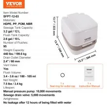 VEVOR Portable Toilet for Camping, Porta Potty with 3.2 Gal Waste Tank & 2.6Gal Flush Tank, Push-Button Pressurized Flush Commode with Level Indicator, Travel Toilet for Adults Kids Camping Car Trips