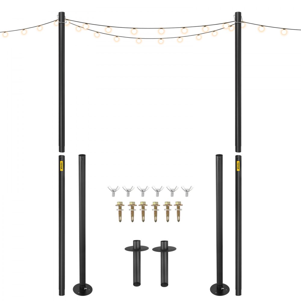 VEVOR Lot de 2 poteaux lumineux d'extérieur en acier avec revêtement en poudre avec crochets pour accrocher lanterne et drapeaux, décoration de jardin, cour, patio, terrasse, pour fête et mariage, noir