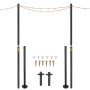 VEVOR string light poles with mounting hardware and string lights.