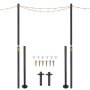 VEVOR String Light Poles, 2 Pack 10.6 FT, Outdoor Powder Coated Steel Lamp Post with Hooks to Hang Lantern and Flags, Decorate Garden, Backyard, Patio, Deck, for Party and Wedding, Black