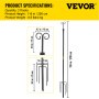 VEVOR string light poles dimensions and specifications in yellow box.