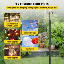 VEVOR String Light Poles Outdoor Metal Pole 9.7FT 2PCS Steel for Patio Backyard