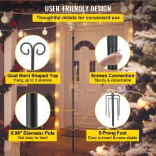 VEVOR String Light Poles, 2 Pack 9.7 FT, Outdoor Powder Coated Steel Lamp Post with Hooks to Hang Lantern and Flags, Decorate Garden, Backyard, Patio, Deck, for Party and Wedding, Black
