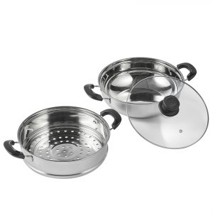 VEVOR Steamer Pot 8.66 in. Steamer Pot for Cooking with 3 qt. Stock Pot and Vegetable Steamer Stainless Steel Food Steamer