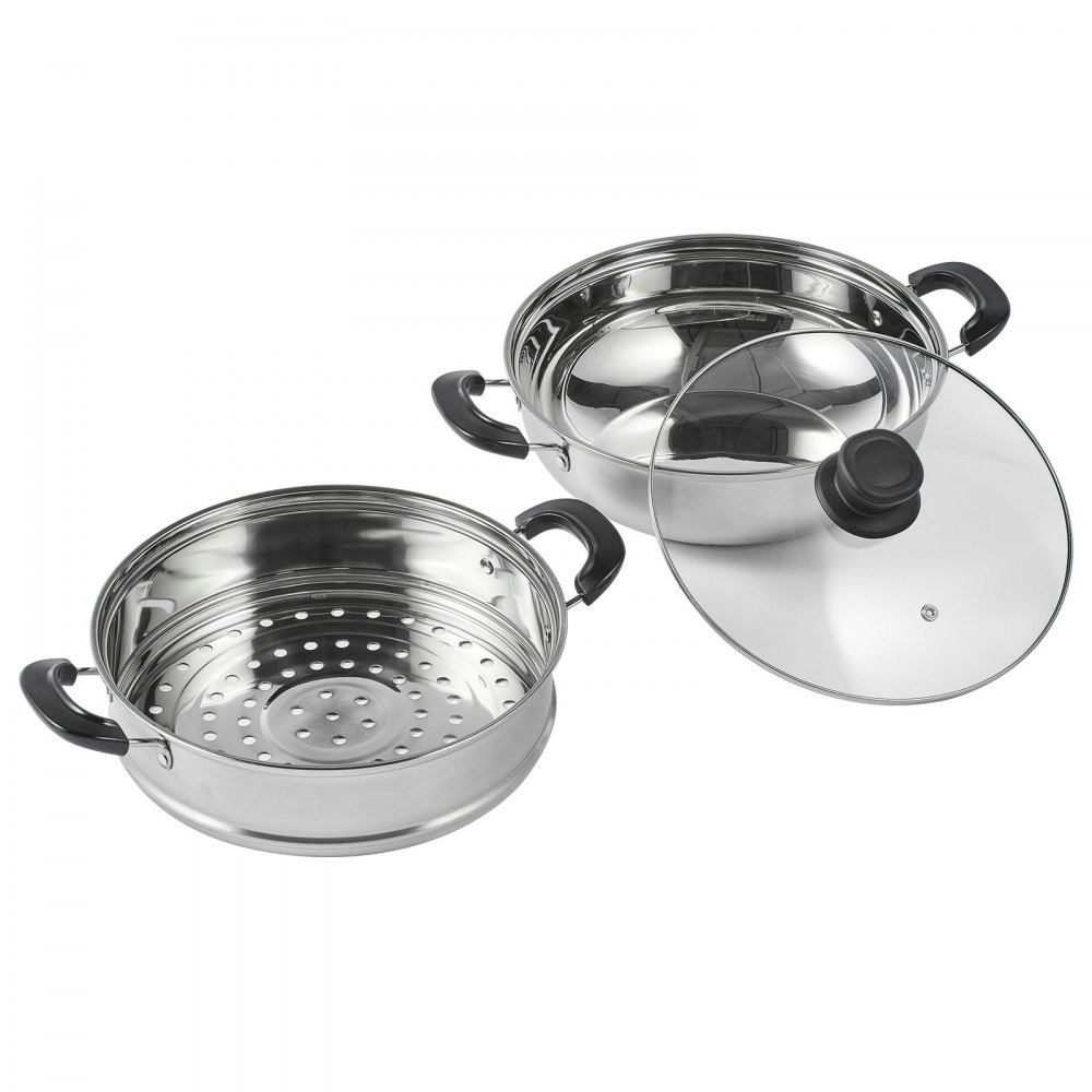 VEVOR Steamer Pot, 28cm Steamer Pot for Cooking with 3QT Stock Pot and Vegetable Steamer, Food-Grade 304 Stainless Steel Food Steamer Cookware with Lid for Gas Electric Induction Grill Stove