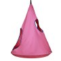 pink hanging VEVOR kids nest swing chair with blue-lined circular openings.