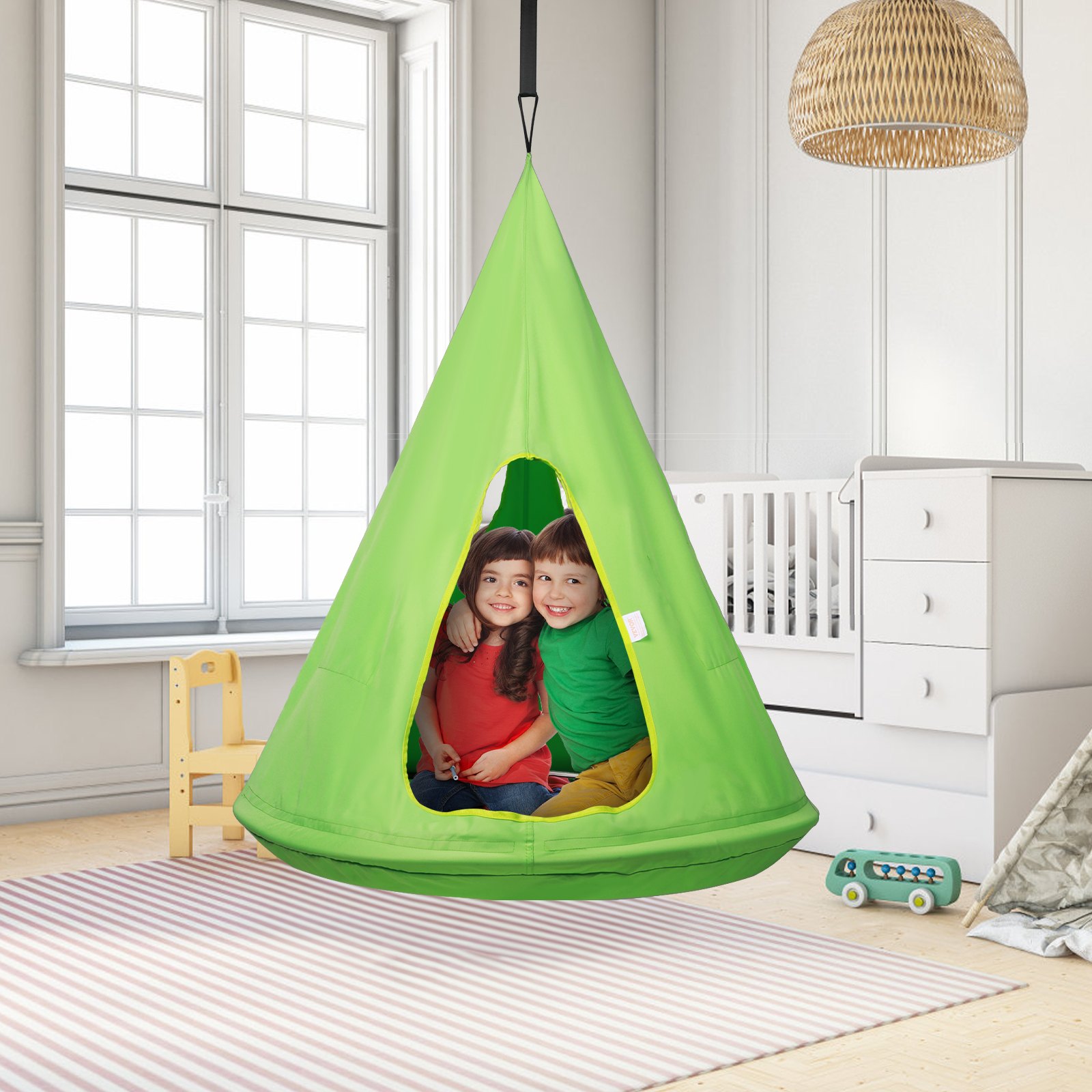 VEVOR Kids Nest Chair, Hanging Hammock Chair with Adjustable Rope, Hammock Chair for Kids Indoor and Outdoor Use (39" D x 52" H), 250lbs Weight Capacity, Green
