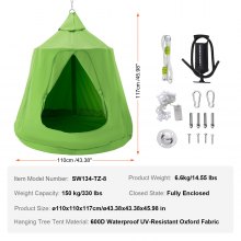 VEVOR Hanging Tree Tent, 330 LBS Capacity Hanging Tent Swing for Indoor and Outdoor Hammock Sensory Swing Chair w/LED Lights String, Inflatable Base, Ceiling Swing Pod Play Tent for Kids & Adults