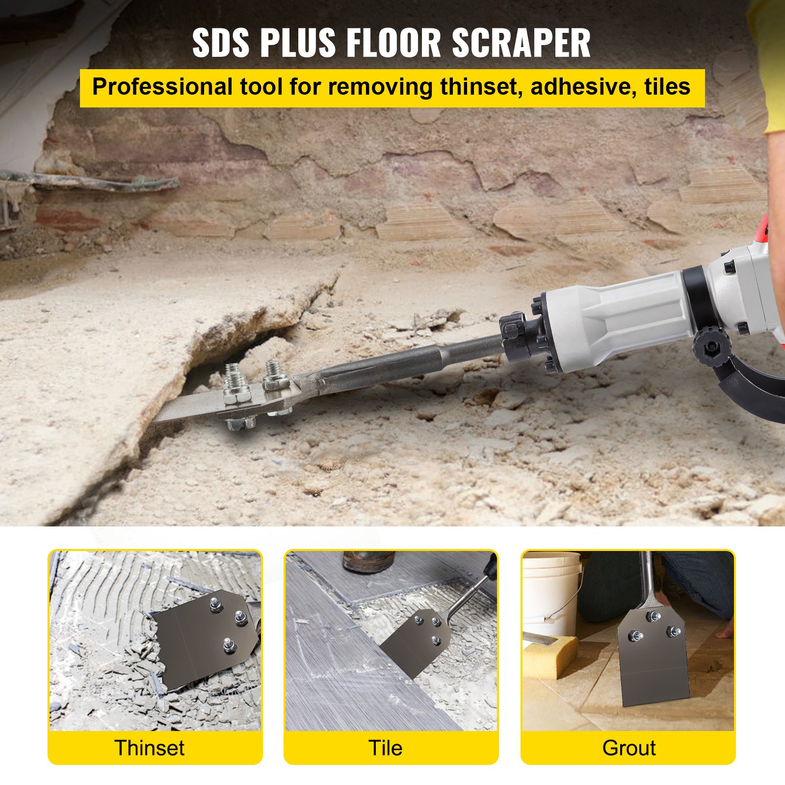 VEVOR SDS-Plus Chisel Floor Scraper 3.9 in Wide Tile Removal Steel Flat Chisel