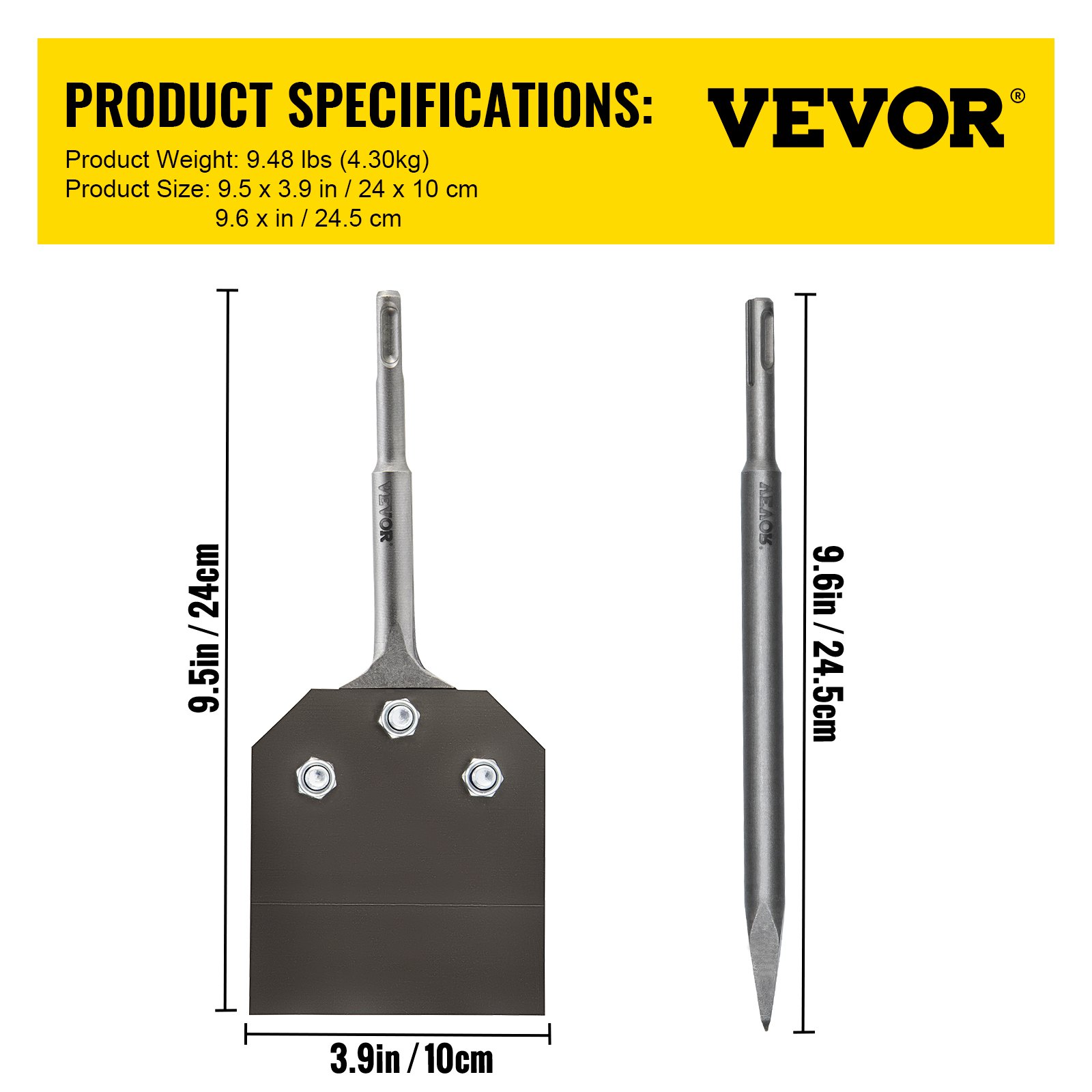 VEVOR SDS-Plus Chisel Floor Scraper 3.9 in Wide Tile Removal Steel Flat Chisel