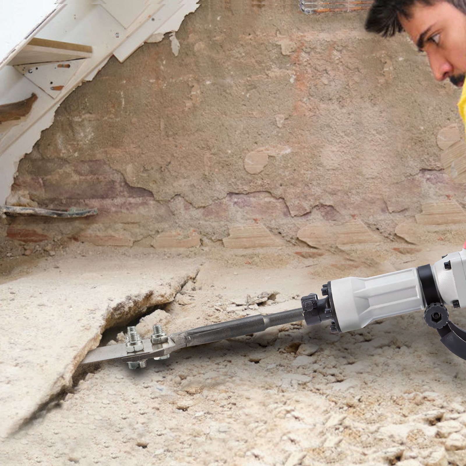 VEVOR SDS Plus Floor Scraper, 3.9\" Wide Blade, 40Cr Steel 9.5\" Long Handle Bit with Point Chisel, Fit SDS-Plus Rotary & Chipping Hammer, for Shoveling Away Tile Grout, Adhesive Wallpaper