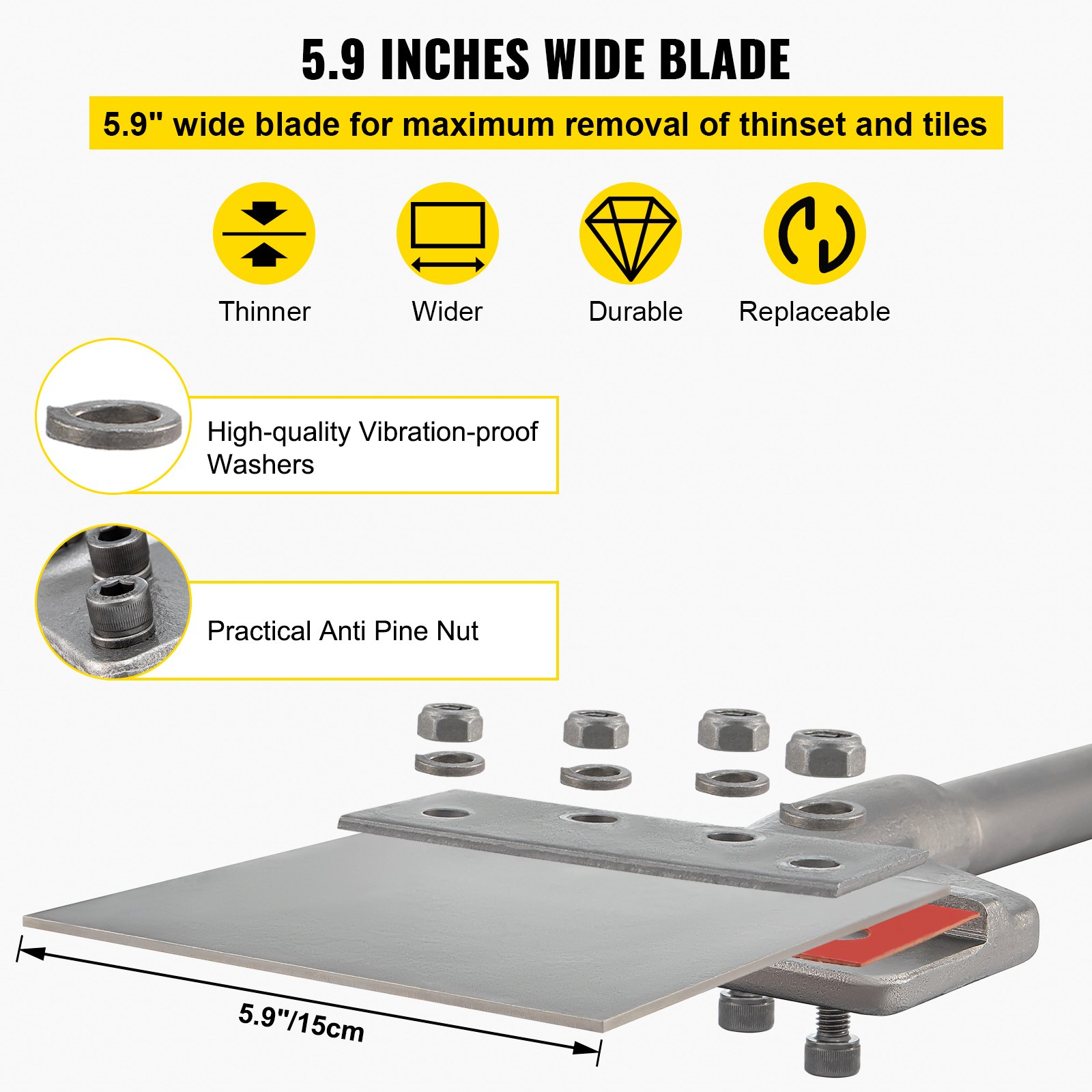 VEVOR Pala de arcilla, vástago SDS Max de 5,9" x 24,4", broca de martillo neumático de acero 40Cr para martillo eléctrico de demolición con cincel de punta, broca de pala para zanjas y excavación para arcilla, grava, suelo congelado