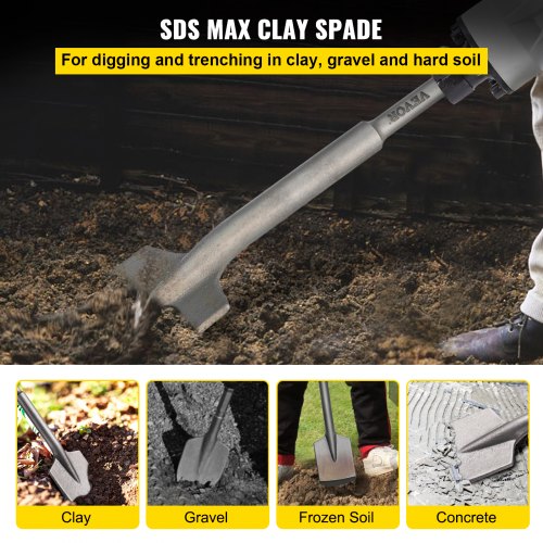 VEVOR Clay Spade, SDS-Max shank, 17" x 4.3" 40Cr Steel Jackhammer Bit with Point Chisel Fit Demolition Jack Hammer, Trenching and Digging Shovel Bit for Clay, Gravel, Frozen Soil, Concrete, Sliver