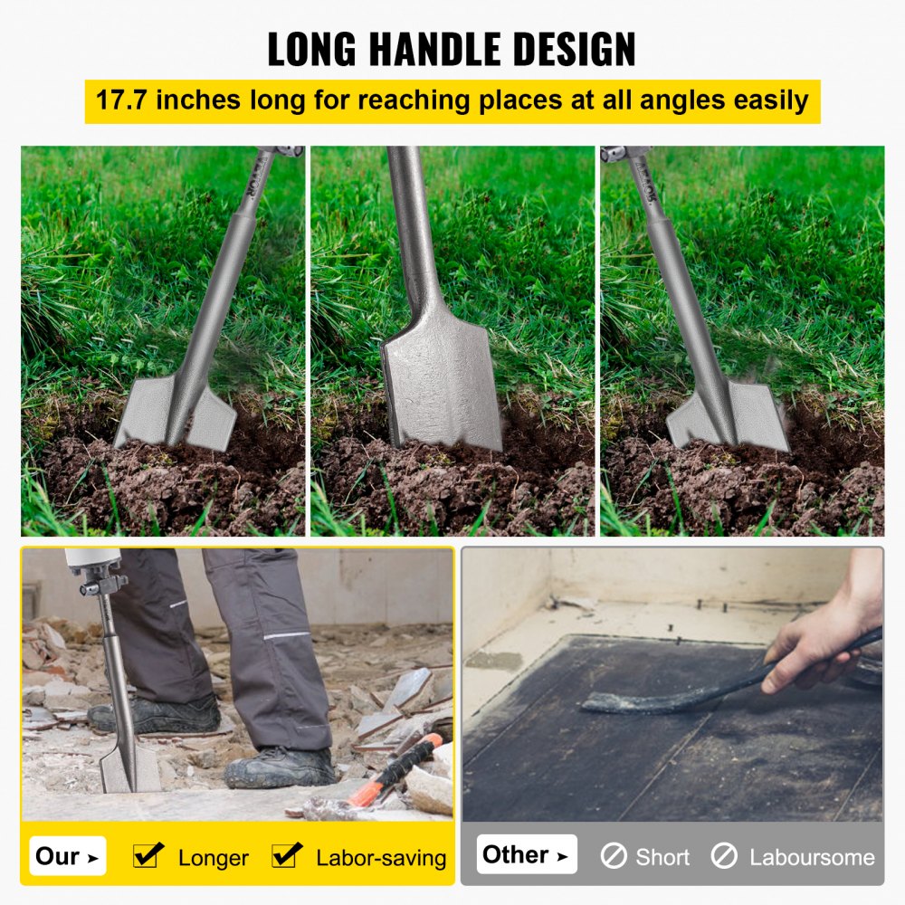 VEVOR SDS Max Clay Spade and Tile Thinset Removal Tool with Bull Point Hammer Steel Chisel Bit 17" x 4.3"